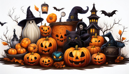 Halloween element collection white background