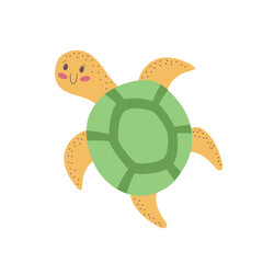 Smiling sea turtle illustration, soft pastel tones, ocean wildlife theme, cheerful and cute, cartoon style vector ollustartion