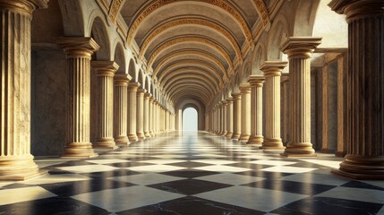 Grand Classical Hallway: A Majestic Architectural Vision