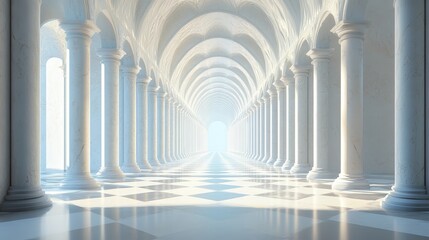 Serene White Marble Colonnade: A Vision of Tranquility and Architectural Grandeur