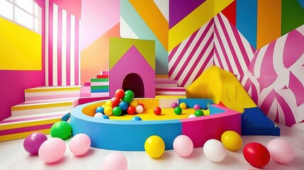 Colorful playroom with balls indoor playground creative space bright and vibrant design