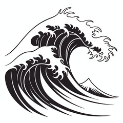 Crashing Waves vector silhouette black design white background