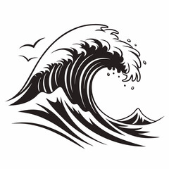 Crashing Waves vector silhouette black design white background