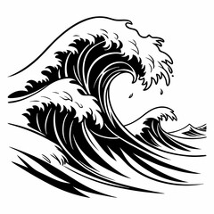 Crashing Waves vector silhouette black design white background