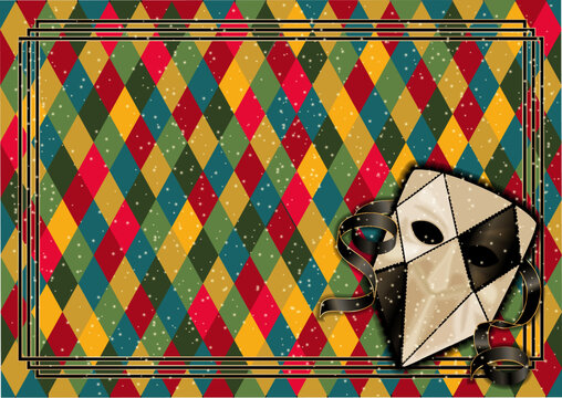 Carnival bauta mask banner in art deco style , vector illustration