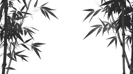 Black and white bamboo stalks and leaves design