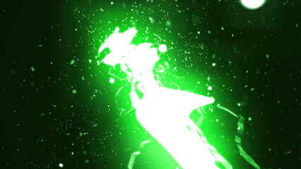 Fototapeta premium Vivid green electric lightning energy bursting in dark space, symbolizing powerful energy, environmental connection, and motion background