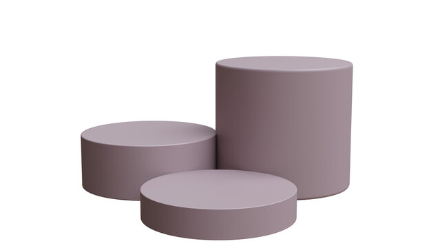 Podium stands isolated on white transparent, empty product display set dusty purple color