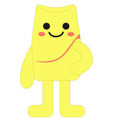a cheerful, anthropomorphic yellow character with a simple, cartoonish design. The character has a rectangular body with rounded edges, two black circular eyes, a smiling mouth, and pink cheeks