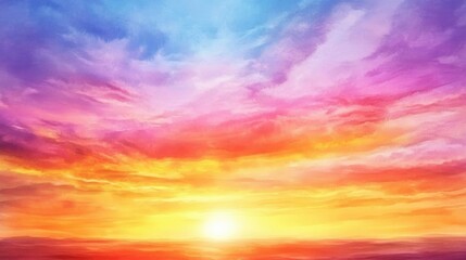 Obraz premium Abstract Watercolor Background on Paper with a Colorful Sunset and Bright Sky
