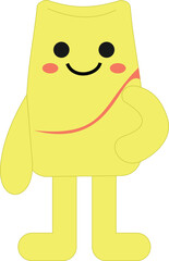 a cheerful, anthropomorphic yellow character with a simple, cartoonish design. The character has a rectangular body with rounded edges, two black circular eyes, a smiling mouth, and pink cheeks