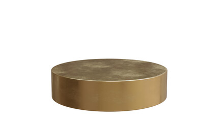 Podium stand isolated on white transparent, empty golden product display 