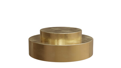 Podium stand isolated on white transparent, empty golden product display 