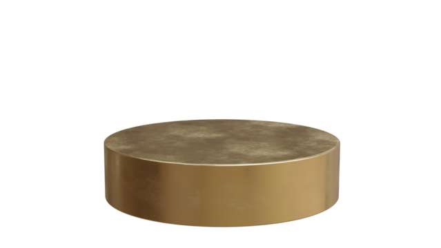 Podium stand isolated on white transparent, empty golden product display 