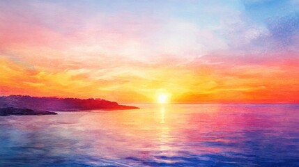 Obraz premium Abstract Watercolor Background on Paper with a Colorful Sunset and Bright Sky