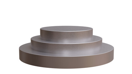 Podium stand isolated on white transparent, empty silver product display 