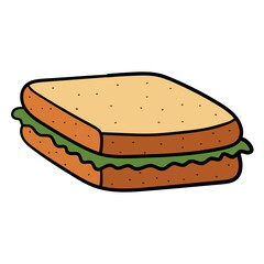 Hand drawn cartoon sandwich on white background.