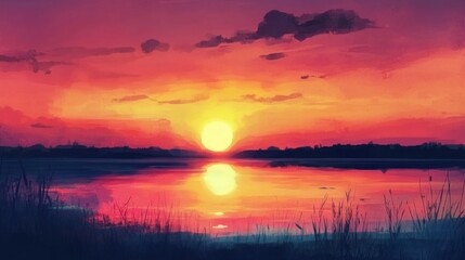 Naklejka premium Abstract Watercolor Background on Paper with a Colorful Sunset and Bright Sky