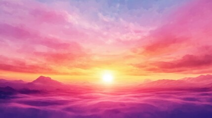 Obraz premium Abstract Watercolor Background on Paper with a Colorful Sunset and Bright Sky