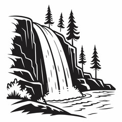 Frozen Waterfall vector silhouette black design white background