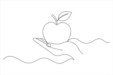 Apple fruits line drawing of isolated continuous outline vector icon
