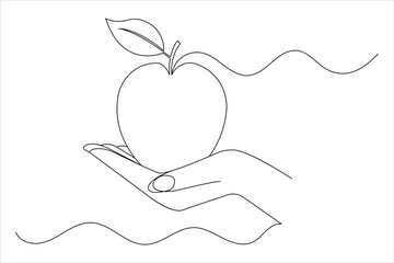 Apple fruits line drawing of isolated continuous outline vector icon