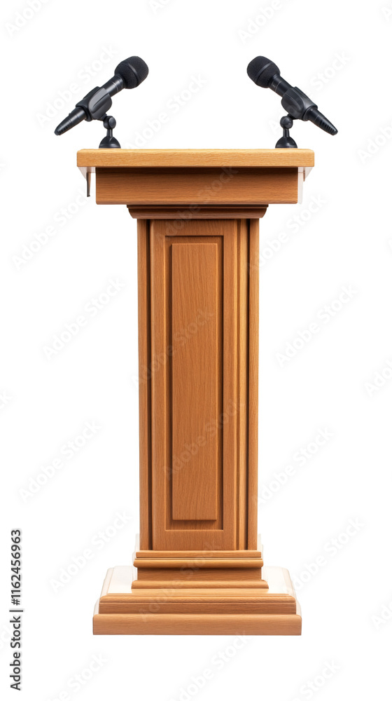 Canvas Prints Wooden podium with two microphones is ready for a conference or meeting on transparent background