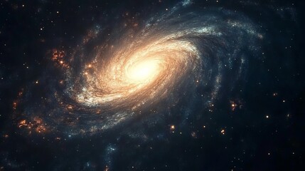 High-definition view from space of a majestic spiral galaxy amidst a star-filled universe with vibrant nebulae and celestial elements