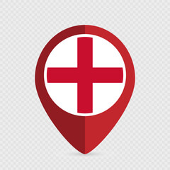 Map pointer with England flag inside. Vector illustration.