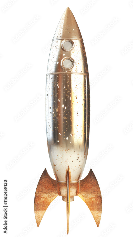 Aufkleber Old rusty spaceship with two portholes floating on a transparent background, ready for interstellar travel