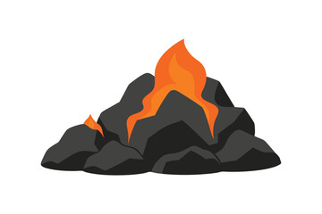 Vector Illustration of Volcanic Rocks with Flowing Lava

