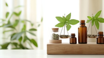 Fototapeta premium Exploring Herbal Remedies Home Studio Product Display Bright Environment Close-Up Wellness Concept