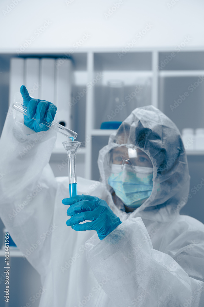 Poster A dedicated scientist is meticulously conducting an experiment in a wellequipped laboratory using advanced lab equipment to explore new frontiers in science and research across various fields