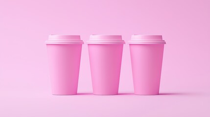 Pink Disposable Cups Arranged Neatly Studio Setting Product Photography Minimalism Close-Up View