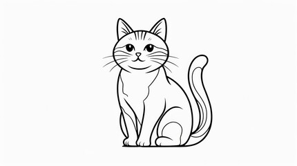 A simple yet elegant black and white line drawing of a seated cat with a gentle expression