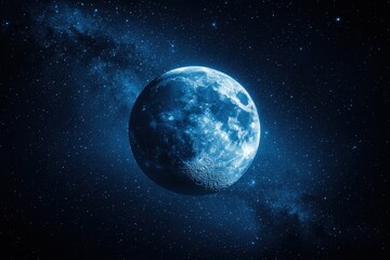 Obraz premium Blue moon in space with Milky Way.