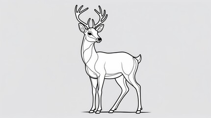 An elegant black and white line drawing of a majestic deer with large antlers standing gracefully