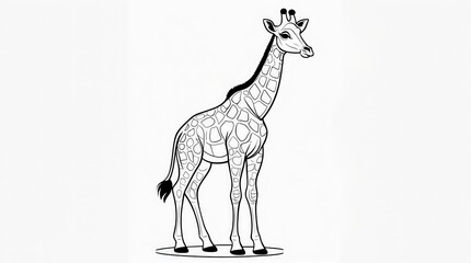 A tall and graceful giraffe with distinctive spots standing in a detailed black and white illustration