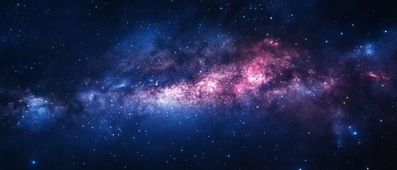 Beautiful panoramic view of the milky way galaxy with countless stars shining brightly in the dark night sky of outer space