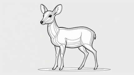 Obraz premium A delicate black and white line drawing of a young deer standing gracefully with large ears