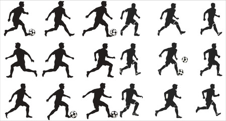 Set of young boy football player silhouettes vector, Male soccer player silhouettes vector, Young boy football player silhouettes vector, Abstract football player silhouettes