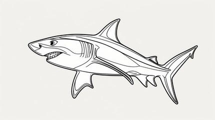 Obraz premium A striking monochrome line art illustration of a powerful shark with open jaws and sharp teeth