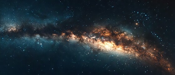 Obraz premium Beautiful panoramic view of the milky way galaxy with countless stars shining brightly in the dark night sky of outer space