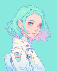 Futuristic Girl with Pastel Hair in a Sci-fi Outfit
