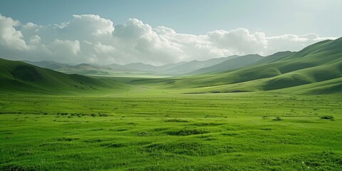Fototapeta premium green field sky blue clouds
