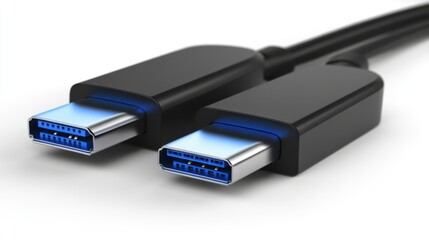 Dual USB Ports on Black Cable with Soft Shadow