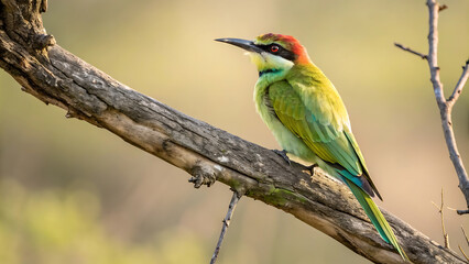 Obraz premium Colorful bird perched on tree branch in natural habitat.