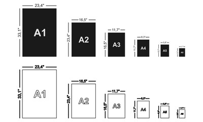 Paper sizes A1 to A6 set vector illustration isolated on white background.
