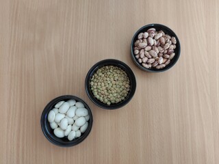 Green lentils and beans on the table