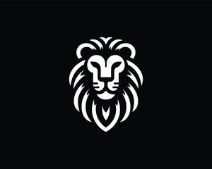 White Color Lion Head Logo Design Vector Template.